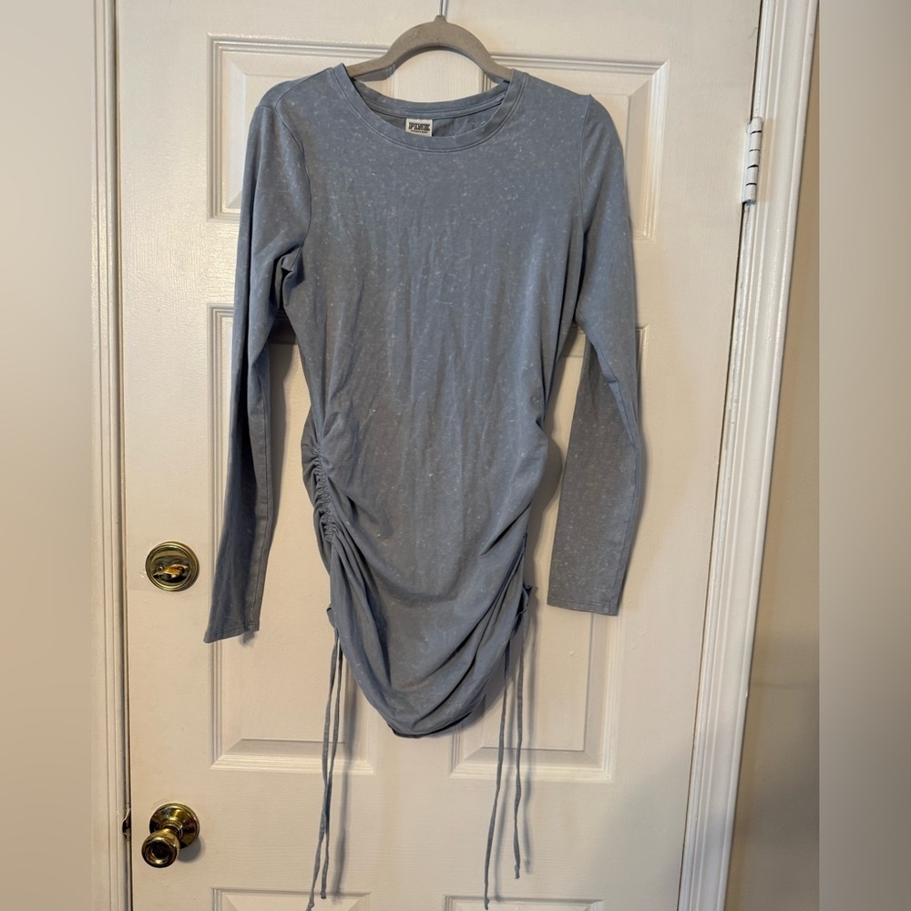 PINK Victoria's Secret Light Blue Long-Sleeve Ruched Mini Dress